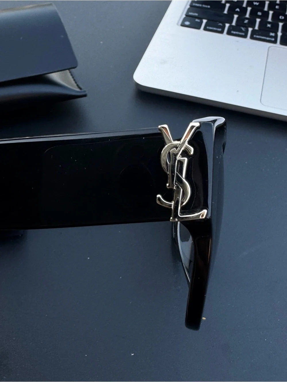 Saint Laurent Oversized Black Square Sunglasses with Gold YSL Accent